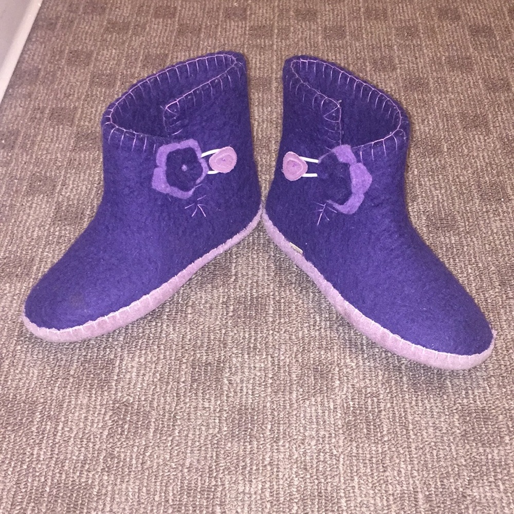 Purple Floral Clemente Wool Slipper Bootie Size 7